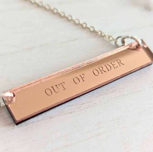 NEW Mirror Bar Quote Metallic Statement Necklace | Handmade Gift - Picture 5 of 7